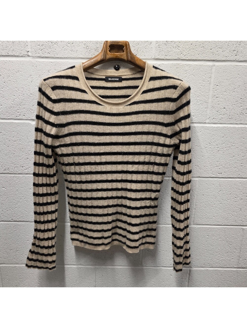 NAADAM Naadam Medium Cashmere Striped Cable Crewneck Sweater $375 msrp 19x26